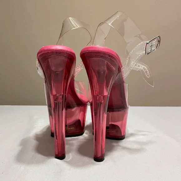 Pleaser Clear Pink Platform Sandel Heel - Picture 5 of 5
